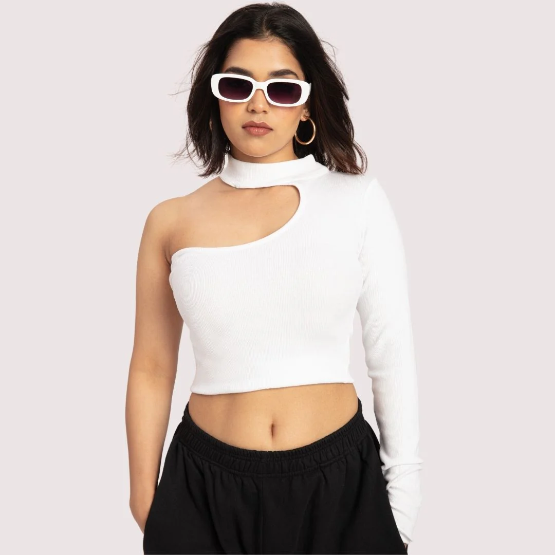 Asymmetrical Neck One Shoulder Top - Image 3