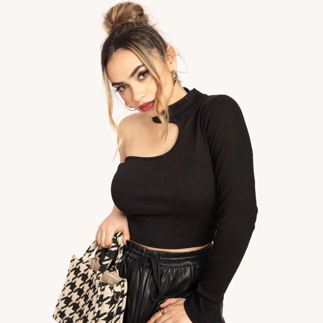 Asymmetrical Neck One Shoulder Top - Image 4