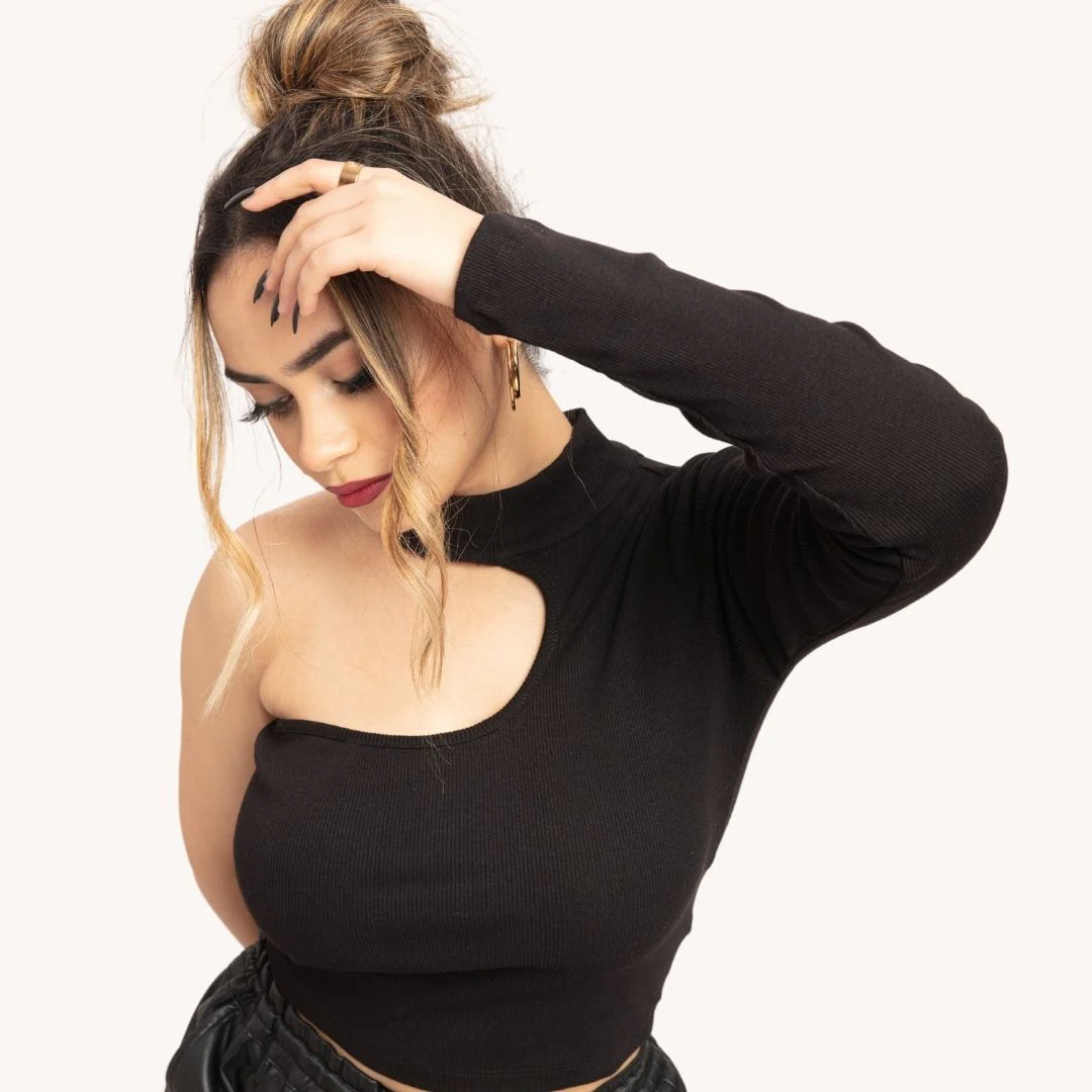 Asymmetrical Neck One Shoulder Top - Image 8