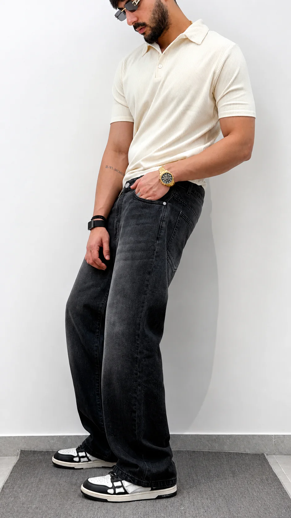 Charcoal Raw Wash Baggy Fit Jeans - Image 3