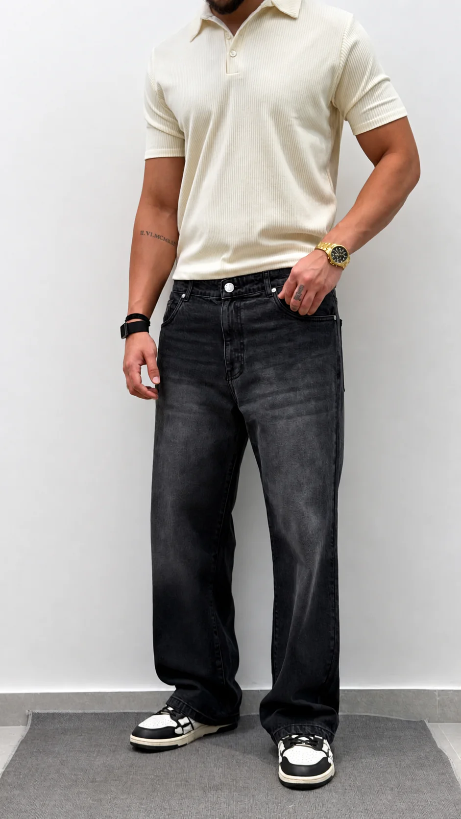 Charcoal Raw Wash Baggy Fit Jeans - Image 5