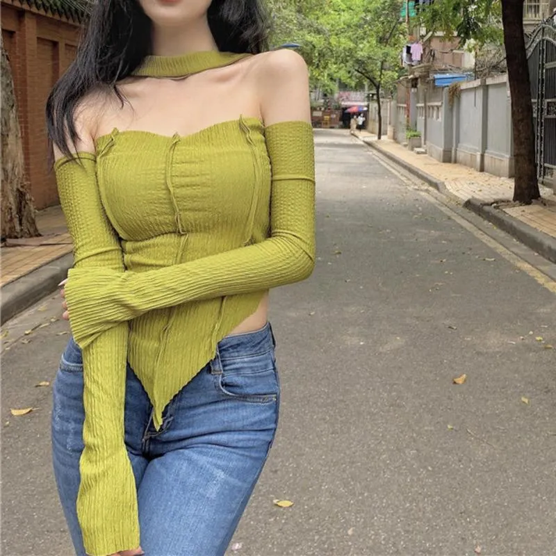 Chic Halter Neck Detachable Sleeves Top - Image 12