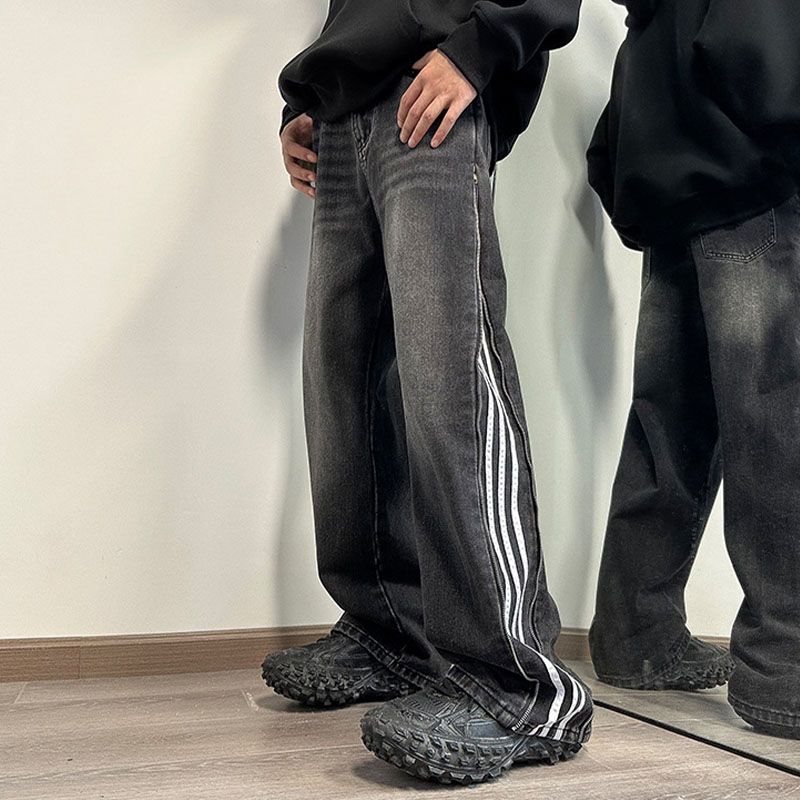 Crazy Stripes Zipper Vintage Jeans - Image 3