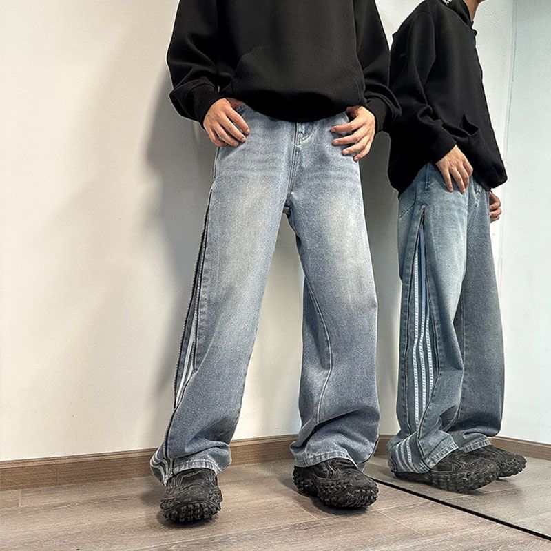 Crazy Stripes Zipper Vintage Jeans - Image 7