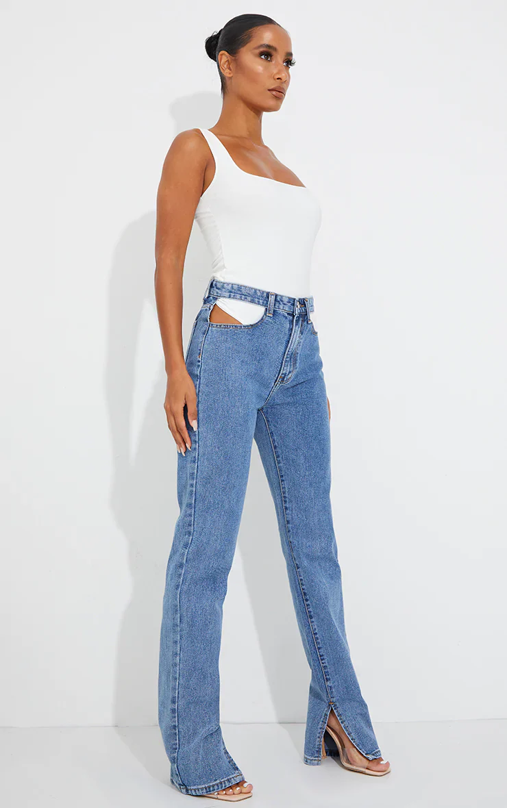 Cut Out High Waist Straight Leg Jeans - Image 5