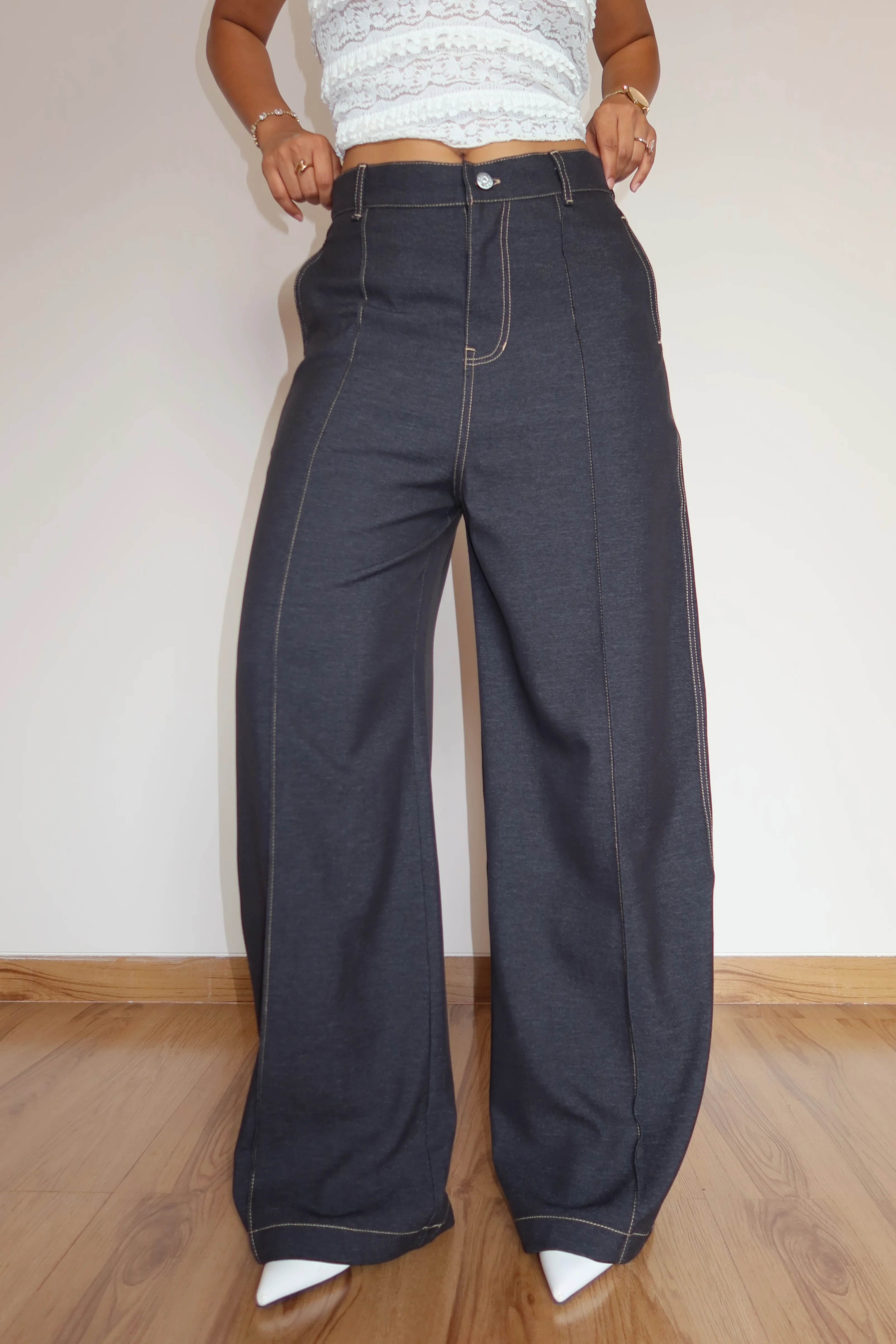 Denim-Inspired Pin-Tuck Barrel Pants - Image 10