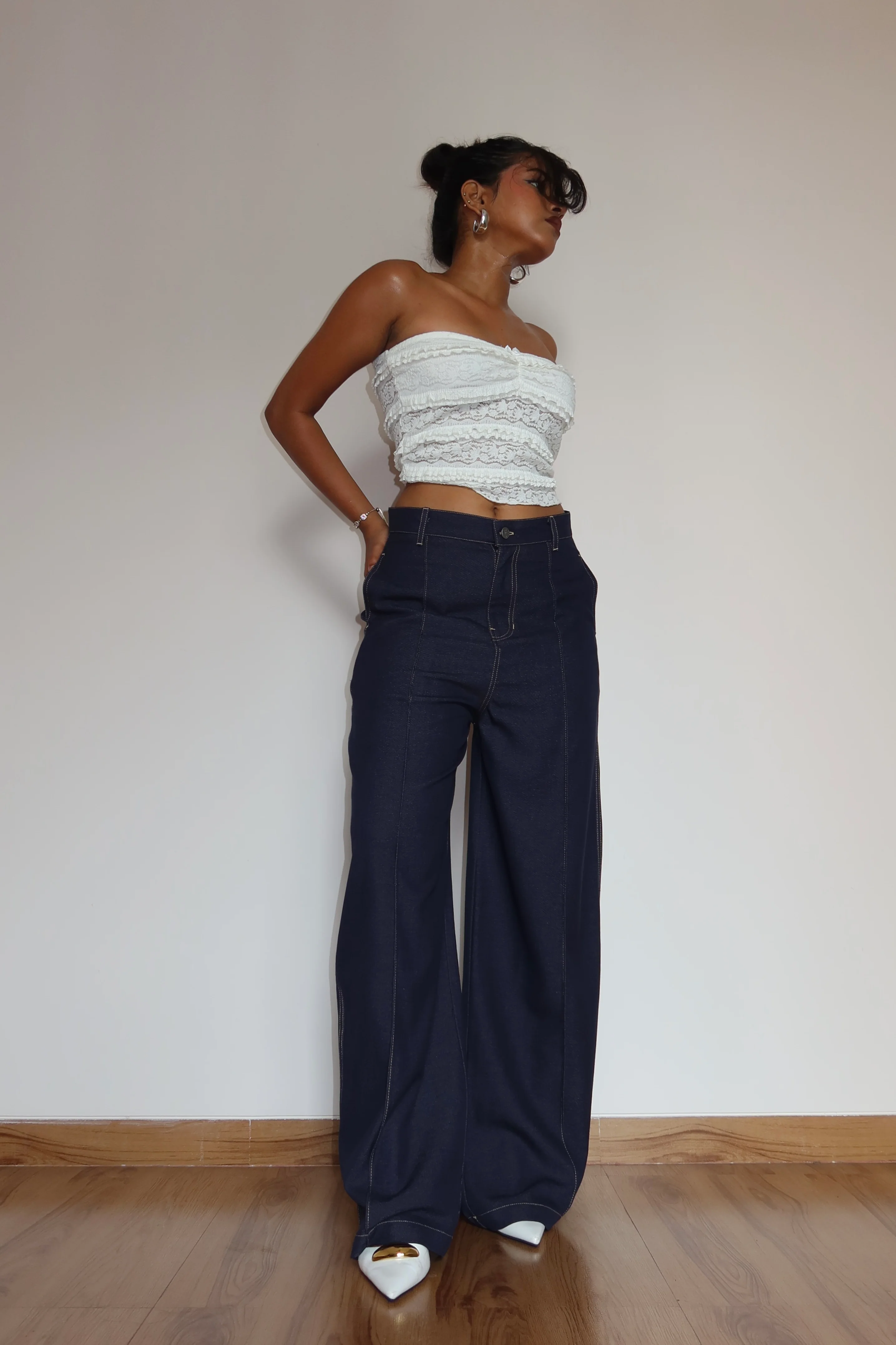 Denim-Inspired Pin-Tuck Barrel Pants - Image 3