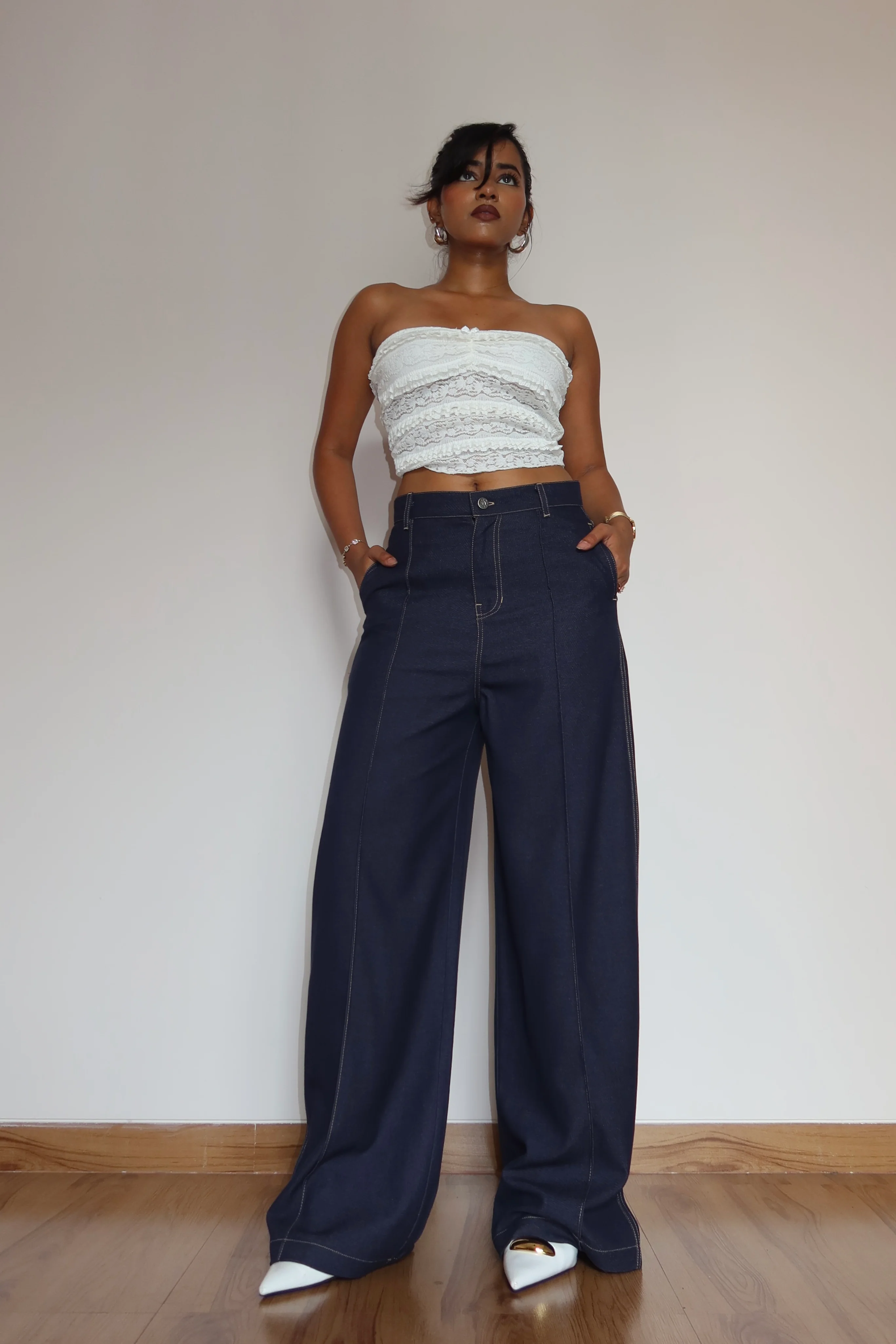 Denim-Inspired Pin-Tuck Barrel Pants - Image 4