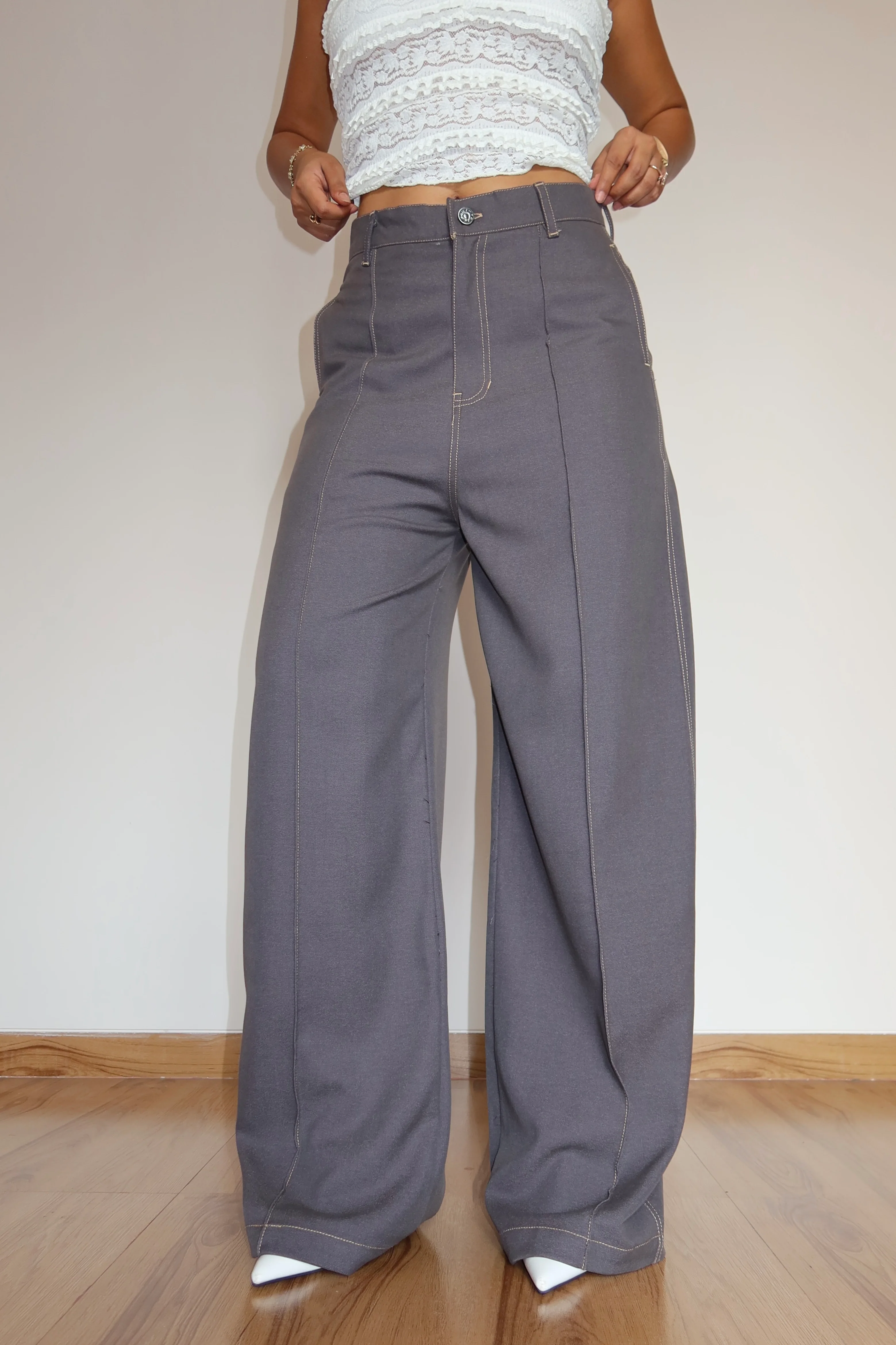 Denim-Inspired Pin-Tuck Barrel Pants - Image 7
