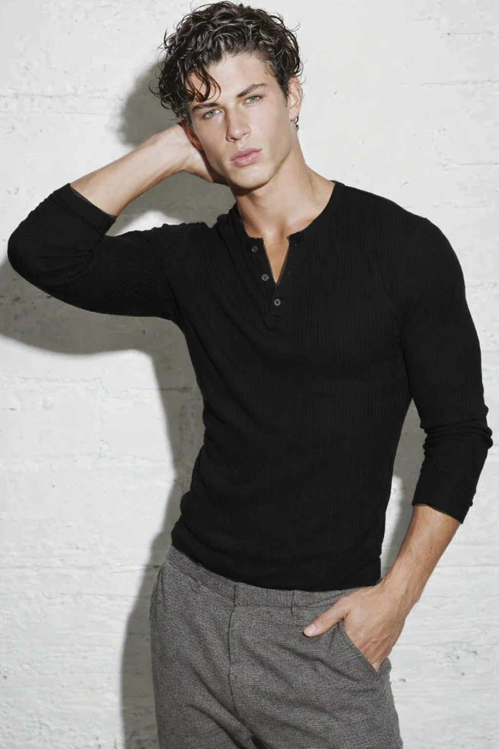 Fine Rib Henley Full Sleeve Tee - Image 11