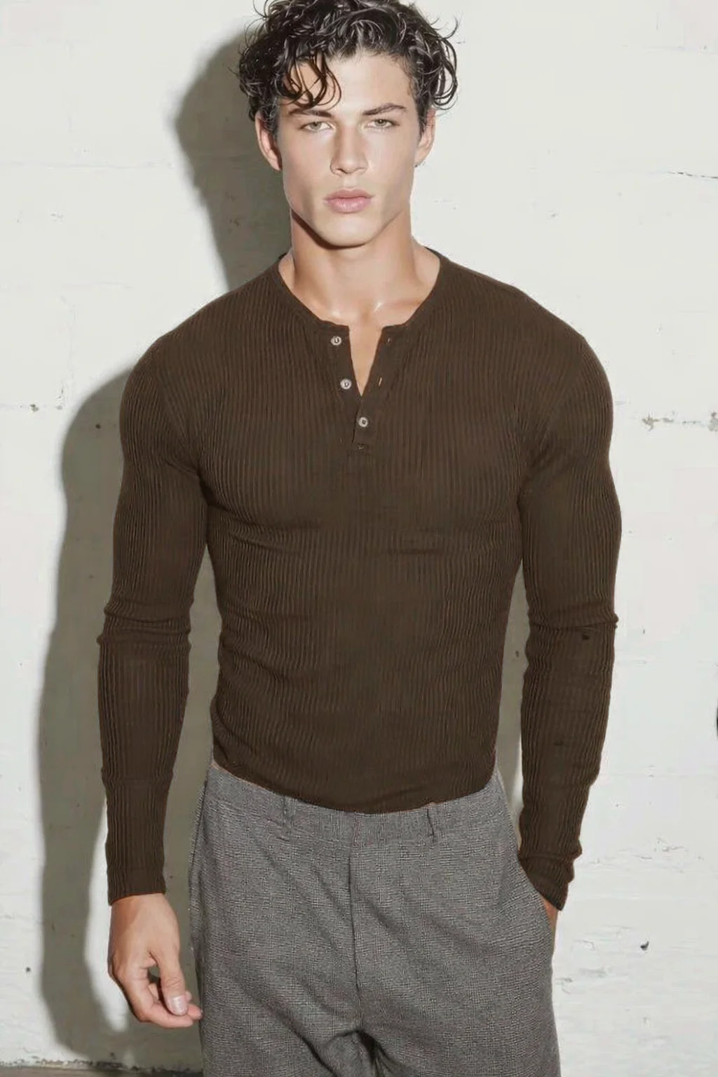 Fine Rib Henley Full Sleeve Tee - Image 13