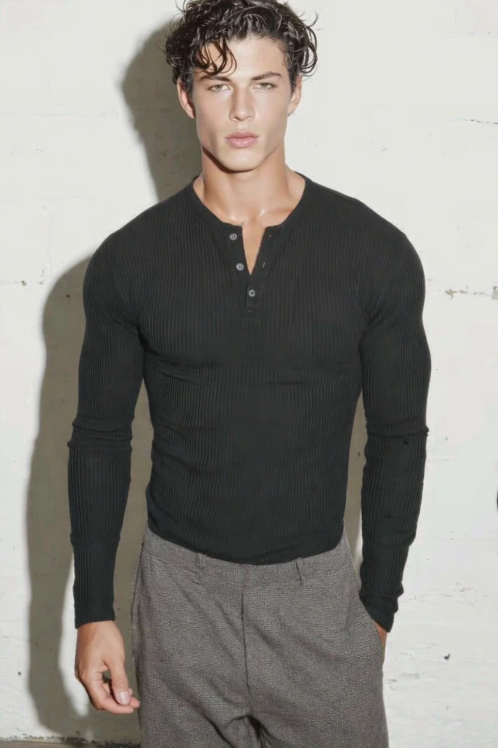 Fine Rib Henley Full Sleeve Tee - Image 6