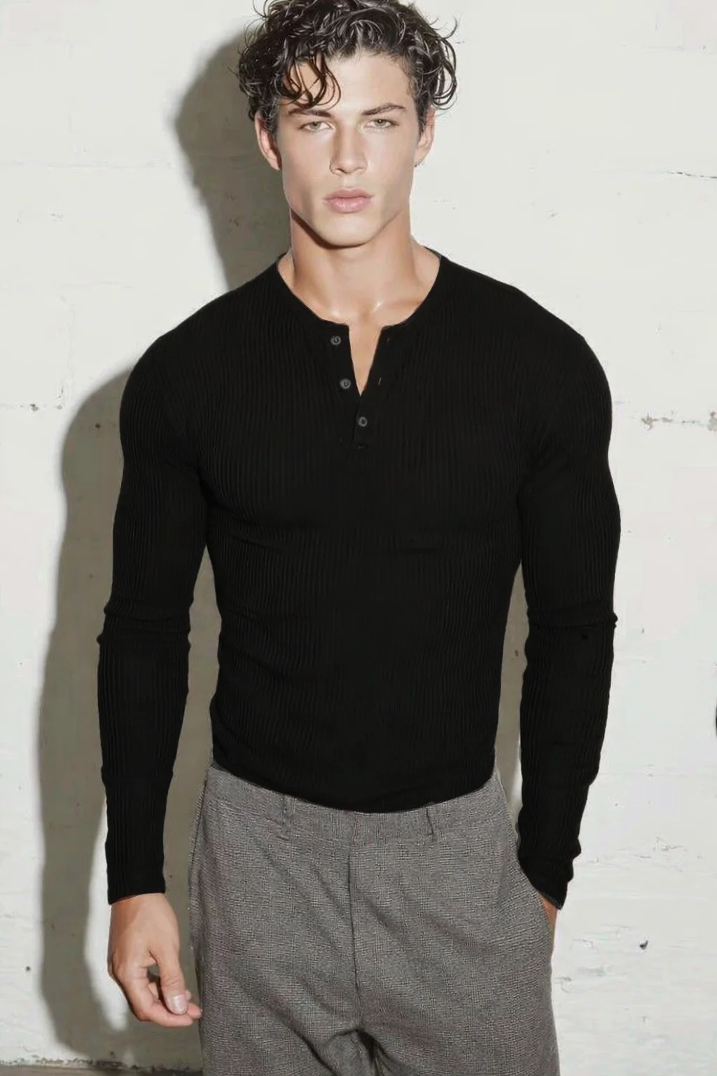 Fine Rib Henley Full Sleeve Tee - Image 9