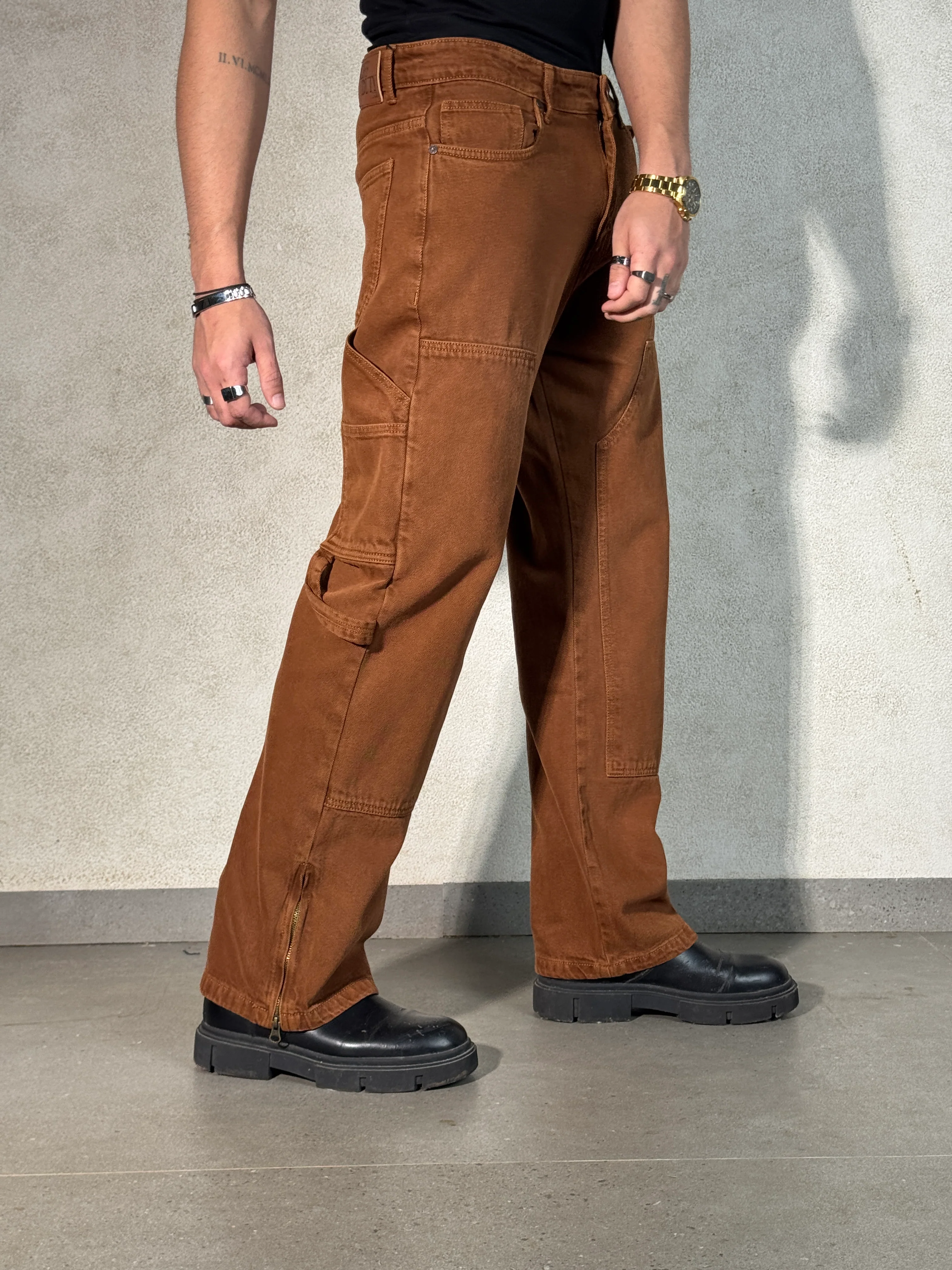 Mud Khaki Carpenter Loose Straight Jeans - Image 5