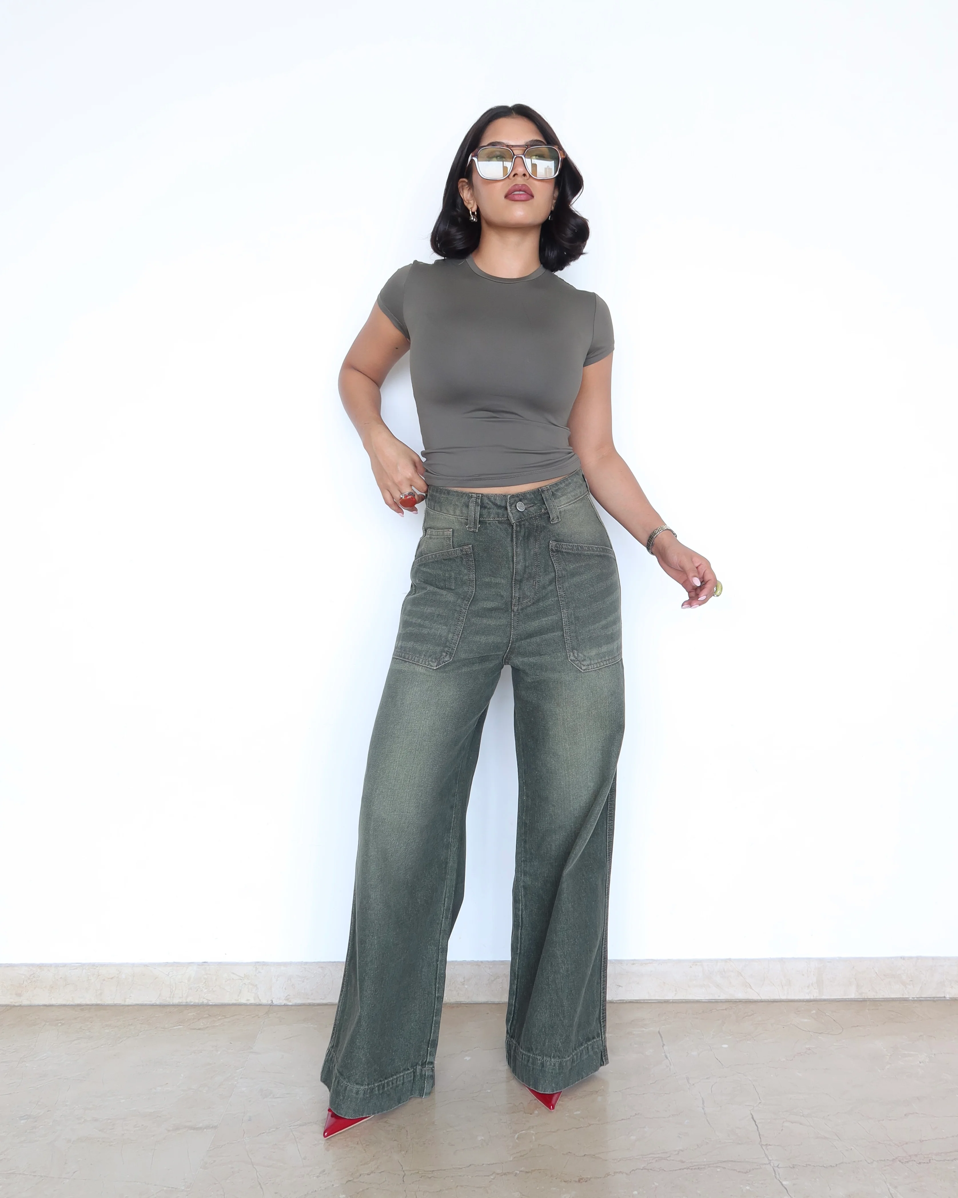 Olive Edit Baggy Wide Leg Jeans - Image 10