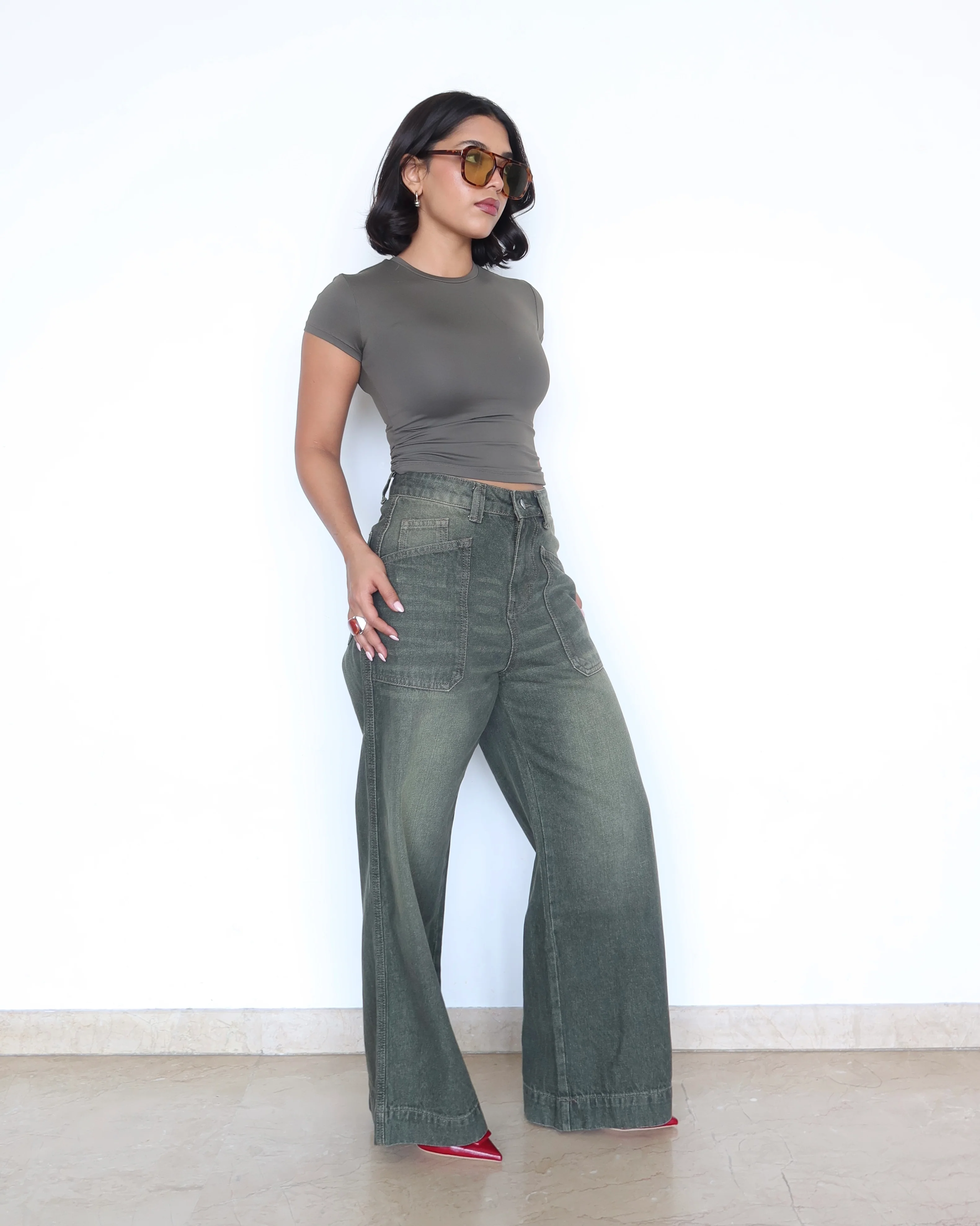 Olive Edit Baggy Wide Leg Jeans - Image 8