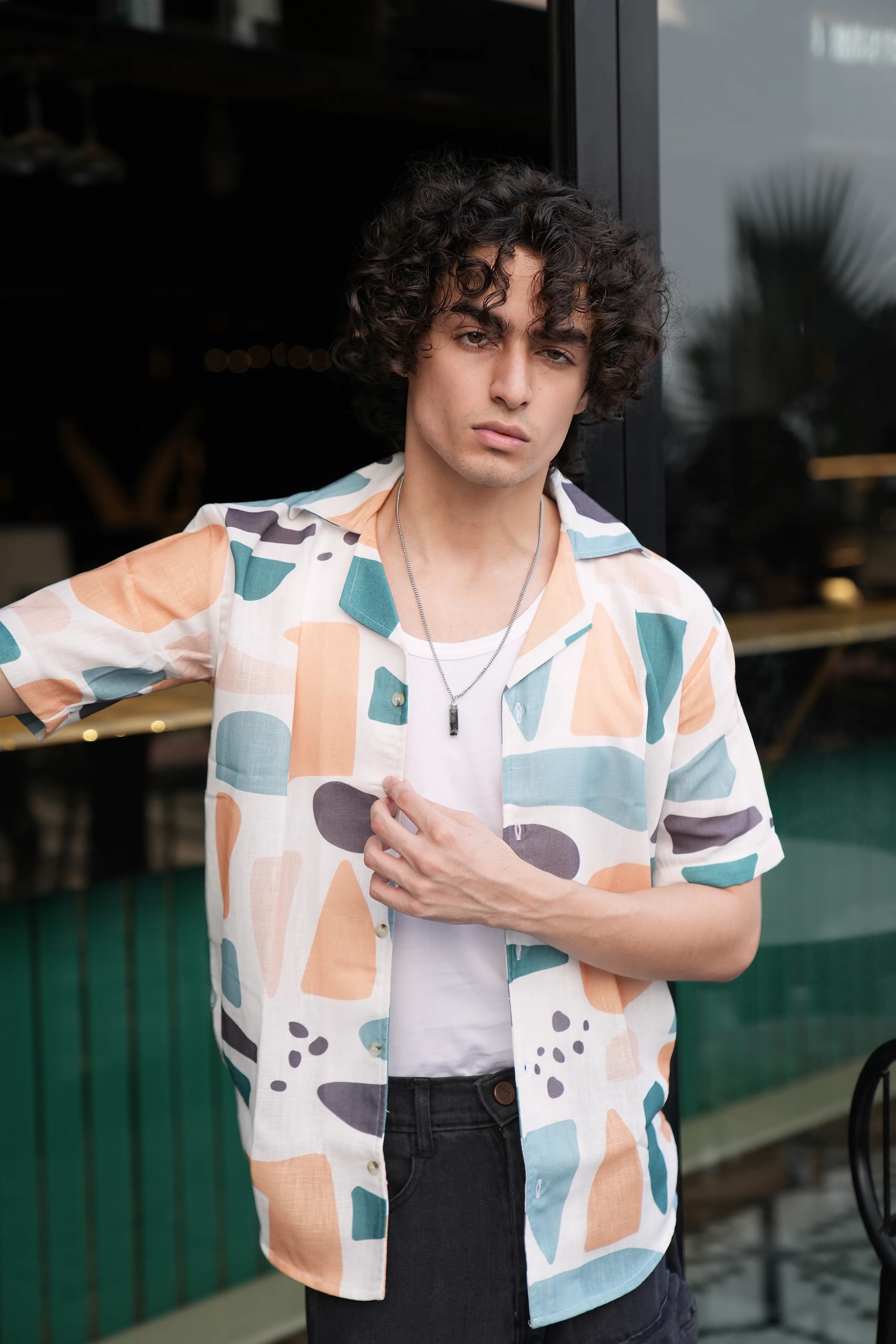 Premium Geometric Print Linen Shirt - Image 4