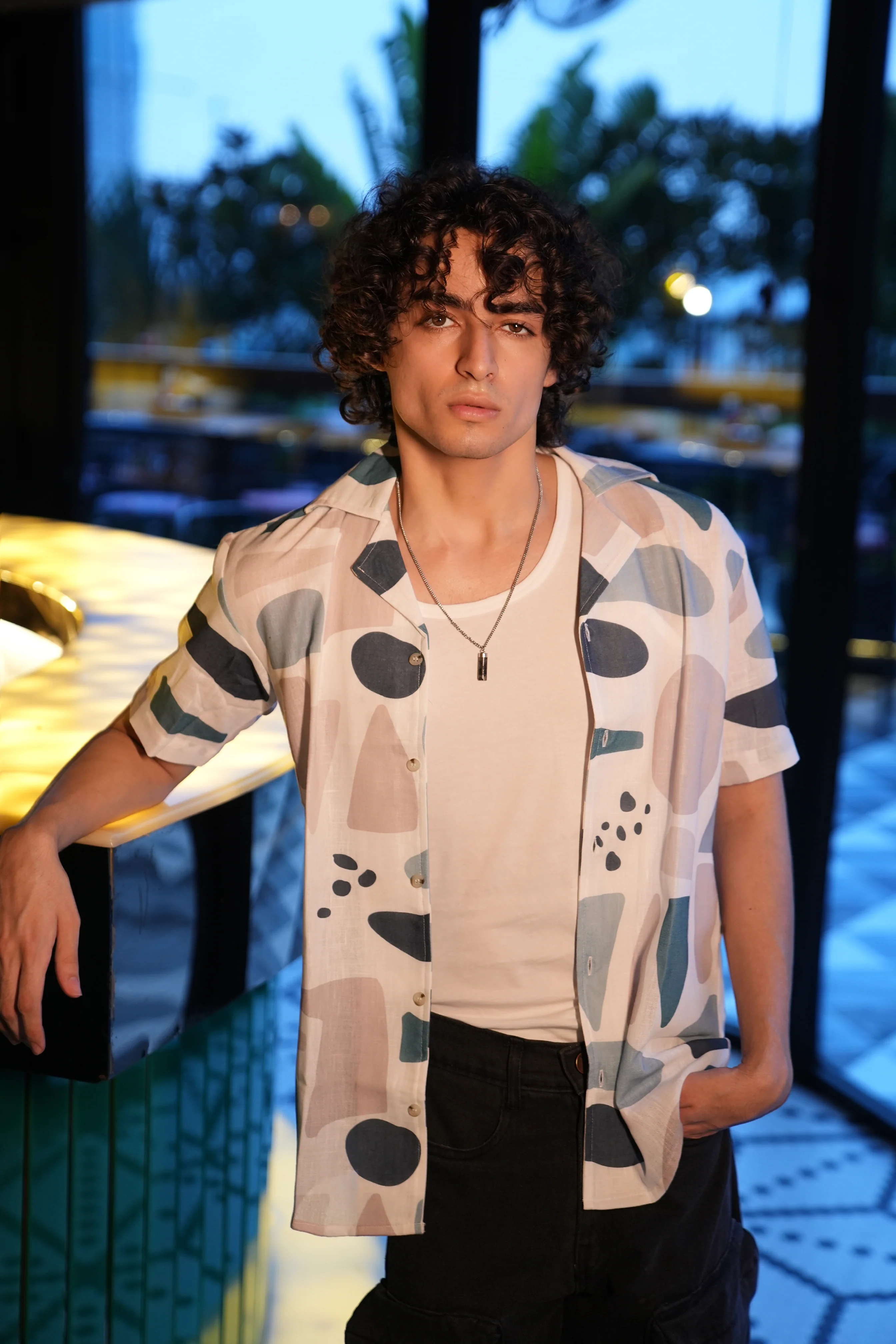 Premium Geometric Print Linen Shirt - Image 5
